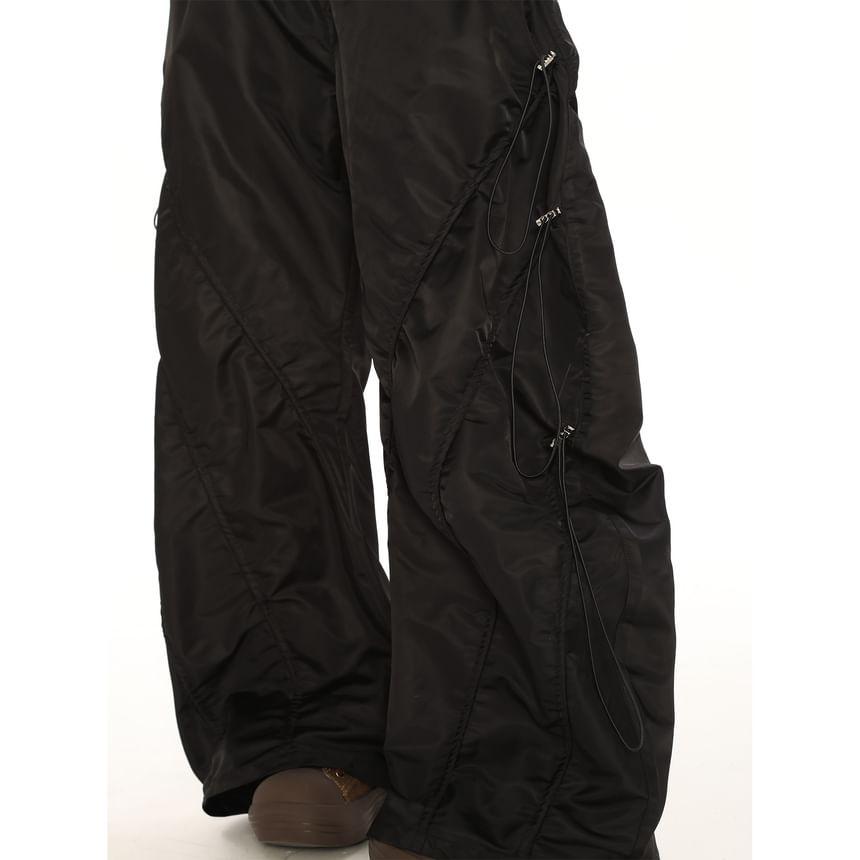 Drawstring Waist Plain Wide Leg Cargo Pants Product Image