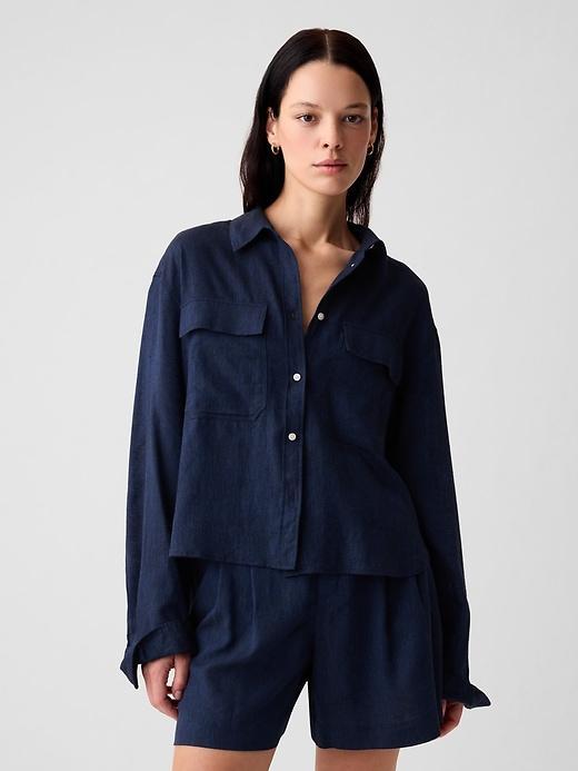 Oversized Linen Cropped Shirt Product Image