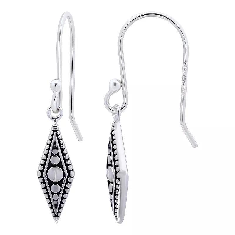 Aleure Precioso Sterling Silver Diamond Shaped Beaded Drop Fishhook Earrings, Womens Product Image