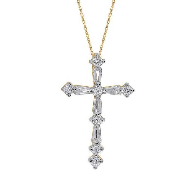 Gold Tone Sterling Silver 1/4 Carat T.W. Diamond Cross Pendant Necklace, Womens Product Image