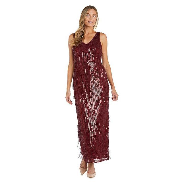 Womens R&M Richards Embroidered Fringe Sequin Columns Maxi Dress Product Image