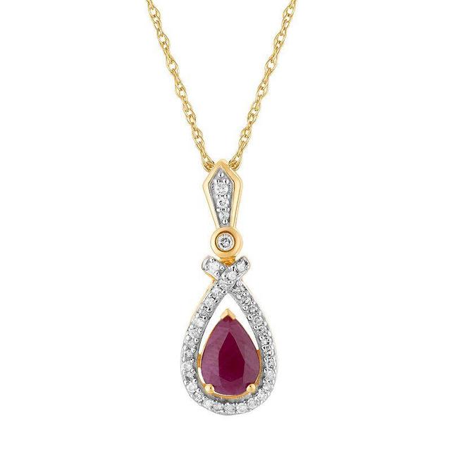 10k Gold Ruby & 1/6 Carat T.W. Diamond Teardrop Pendant Necklace, Womens Product Image