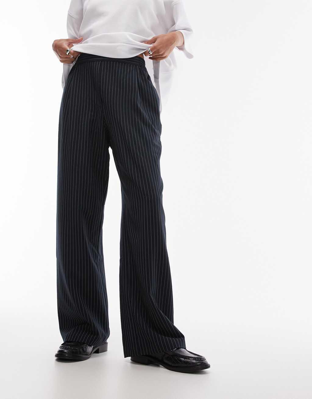 Topshop contrast stitch pinstripe sweatpants in navy Product Image