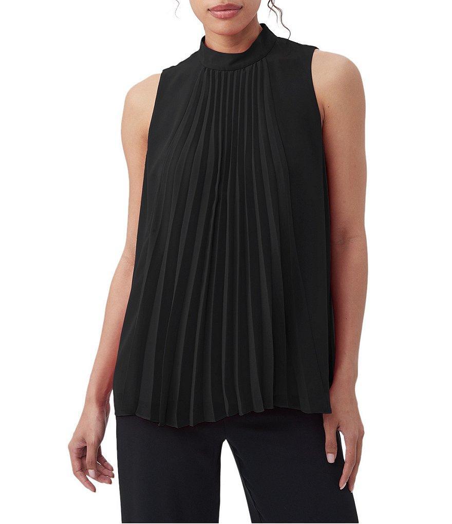 Trina Turk Farasha Georgette Mock Neck Sleeveless Pleated Panel Top Product Image