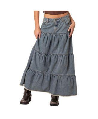 Womens Countryside tiered washed denim maxi skirt Product Image