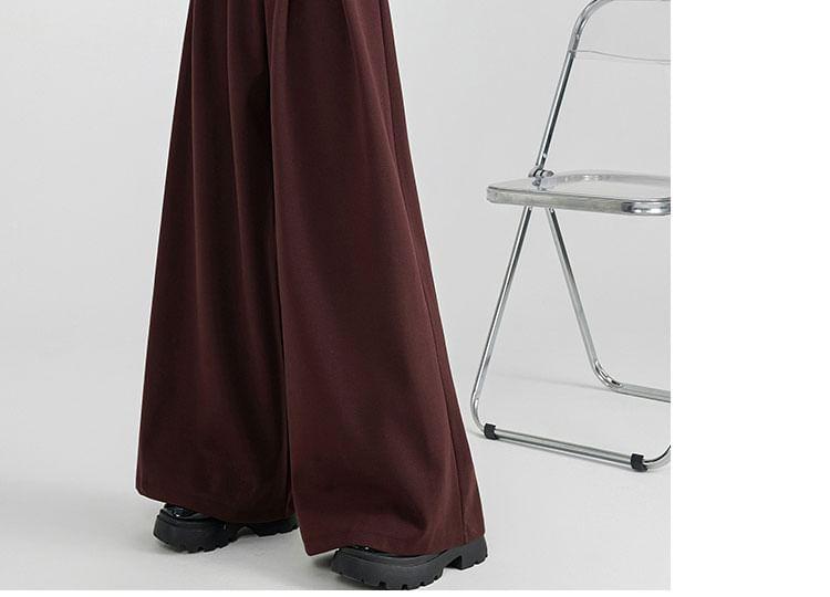 High Waist Plain Pleated Wide Leg Dress Pants Product Image