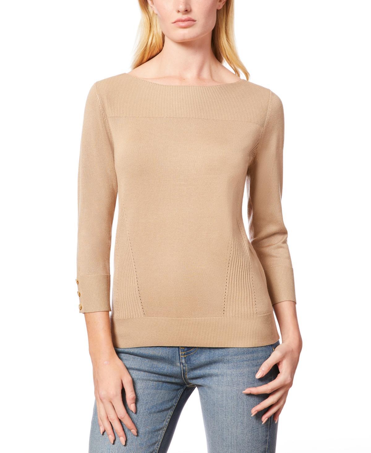 Melissa Paige Womens Boat-Neck Ribbed-Trim 3/4-Sleeve Sweater Product Image