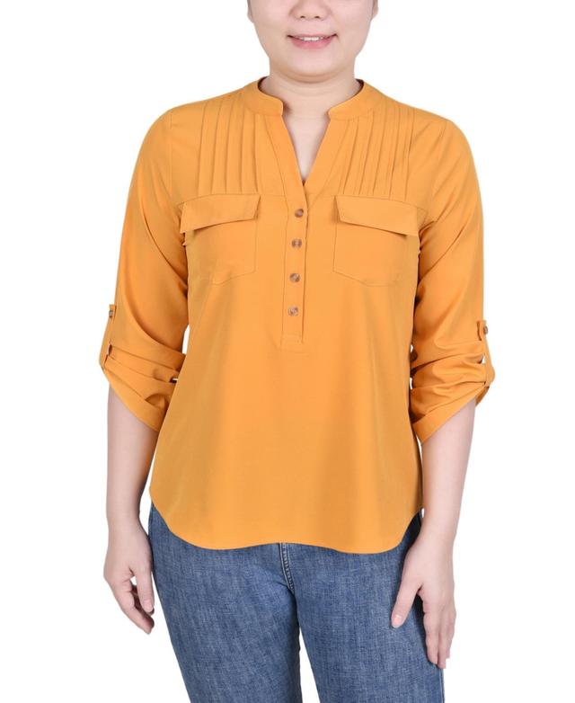 Ny Collection Womens Long Tab-Sleeve Blouse with Pockets Product Image