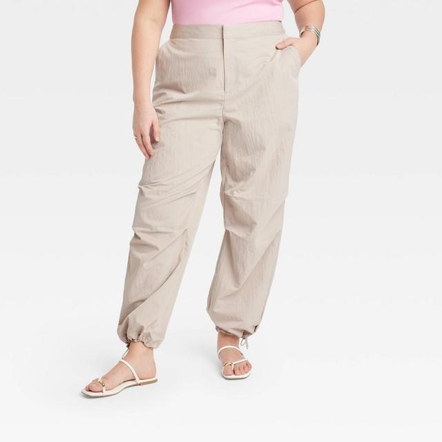 Womens High-Rise Parachute Pants - A New Day Tan 26 Product Image