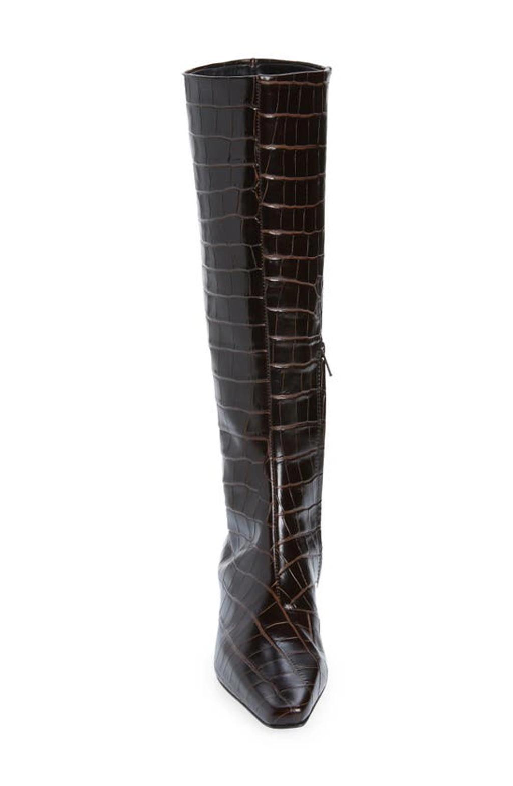 TOTÊME Toteme The Slim Croc Embossed Kitten Heel Knee High Boot In Dark Brown Product Image