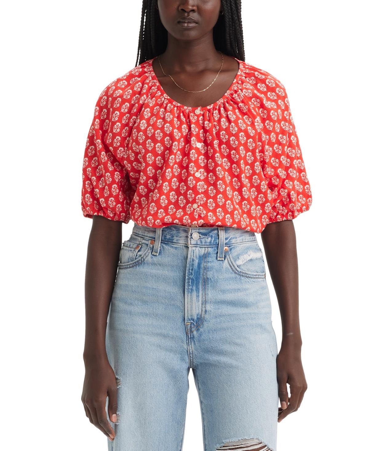 Levis Womens Leanne Button-Front Puff-Sleeve Top Product Image