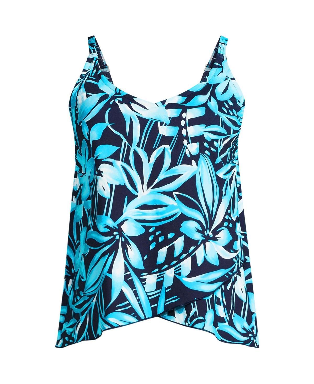 Lands End Womens Long Torso Chlorine Resistant Tulip Hem Tankini Swimsuit Top - Turquoise Product Image