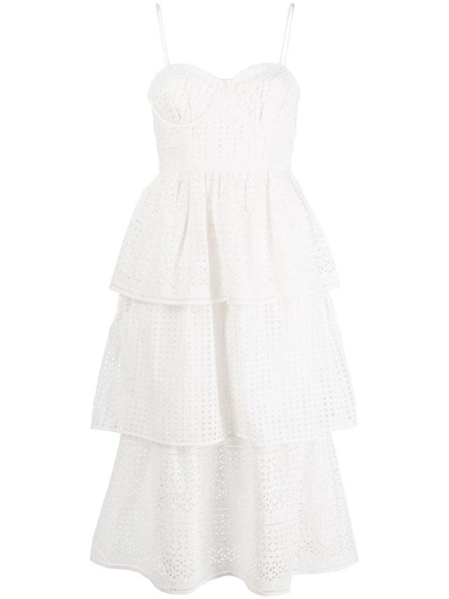 Tiered Broderie Anglaise Cotton-voile Midi Dress In White Product Image