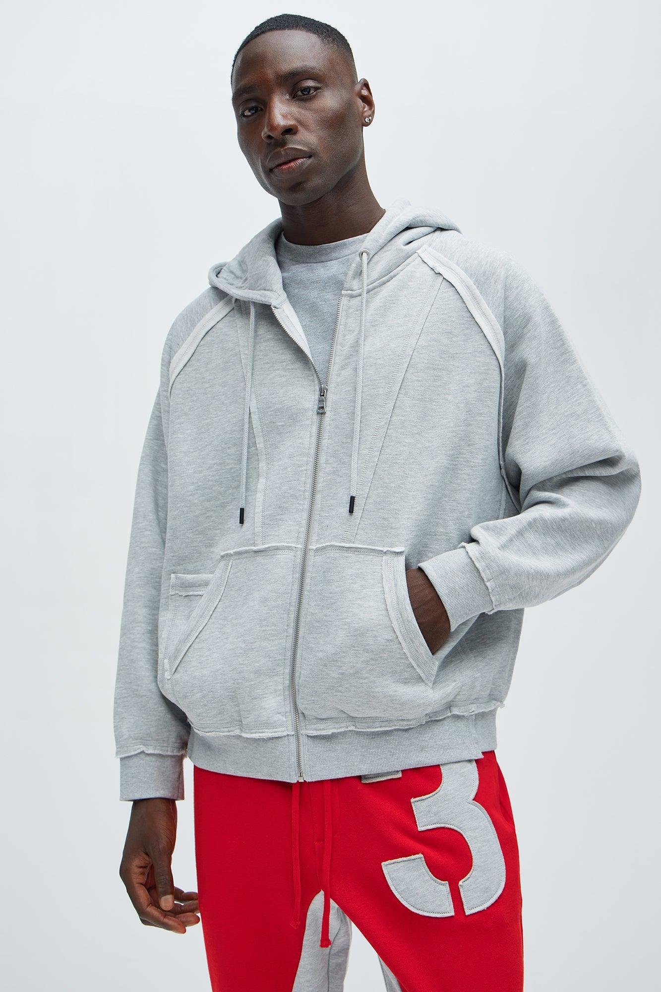 Tyson Deconstructed Oversized Zip Up Hoodie - Heather Grey Product Image