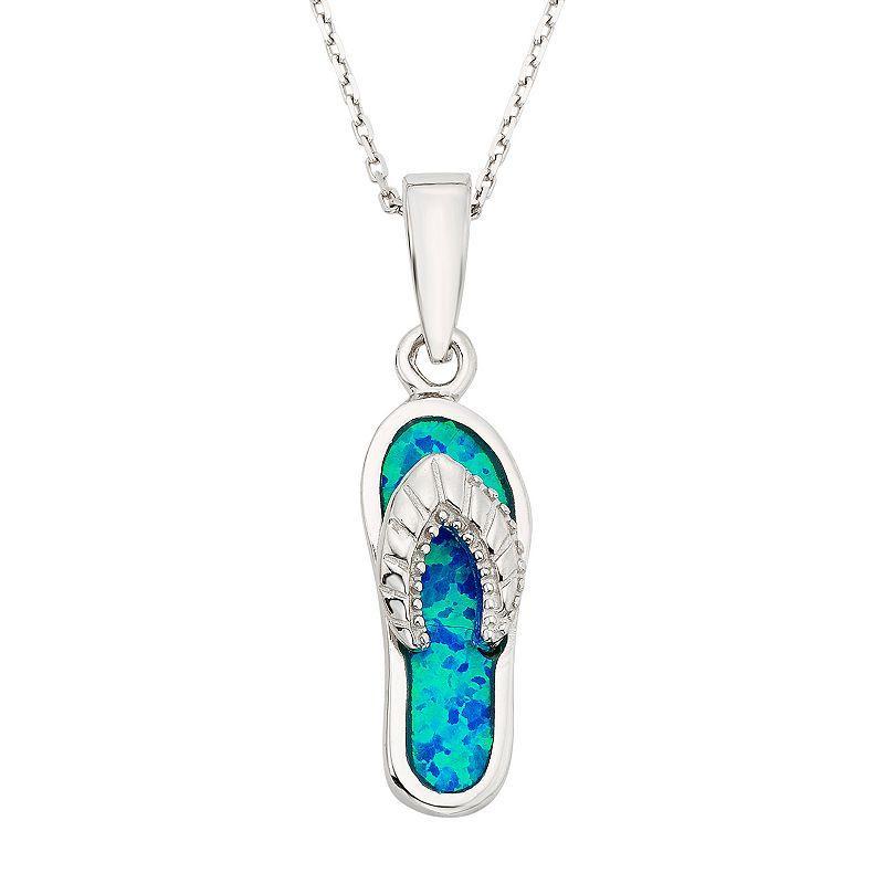 Lab-Created Blue Opal Sterling Silver Flip-Flop Pendant Necklace, Womens Product Image