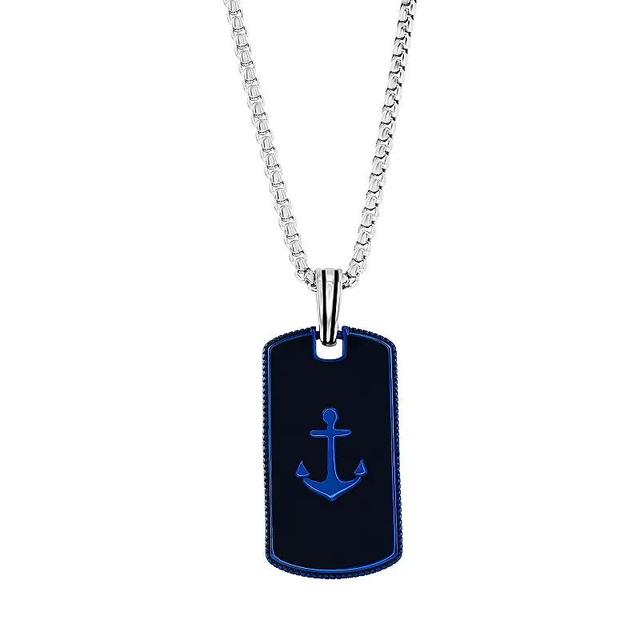 Metallo Stainless Steel Anchor Dog Tag Necklace, Mens Black Blue Product Image