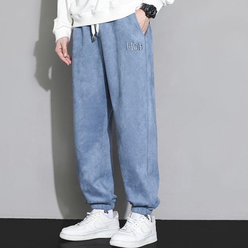 Drawstring Waist Lettering Embroidered Baggy Sweatpants Product Image