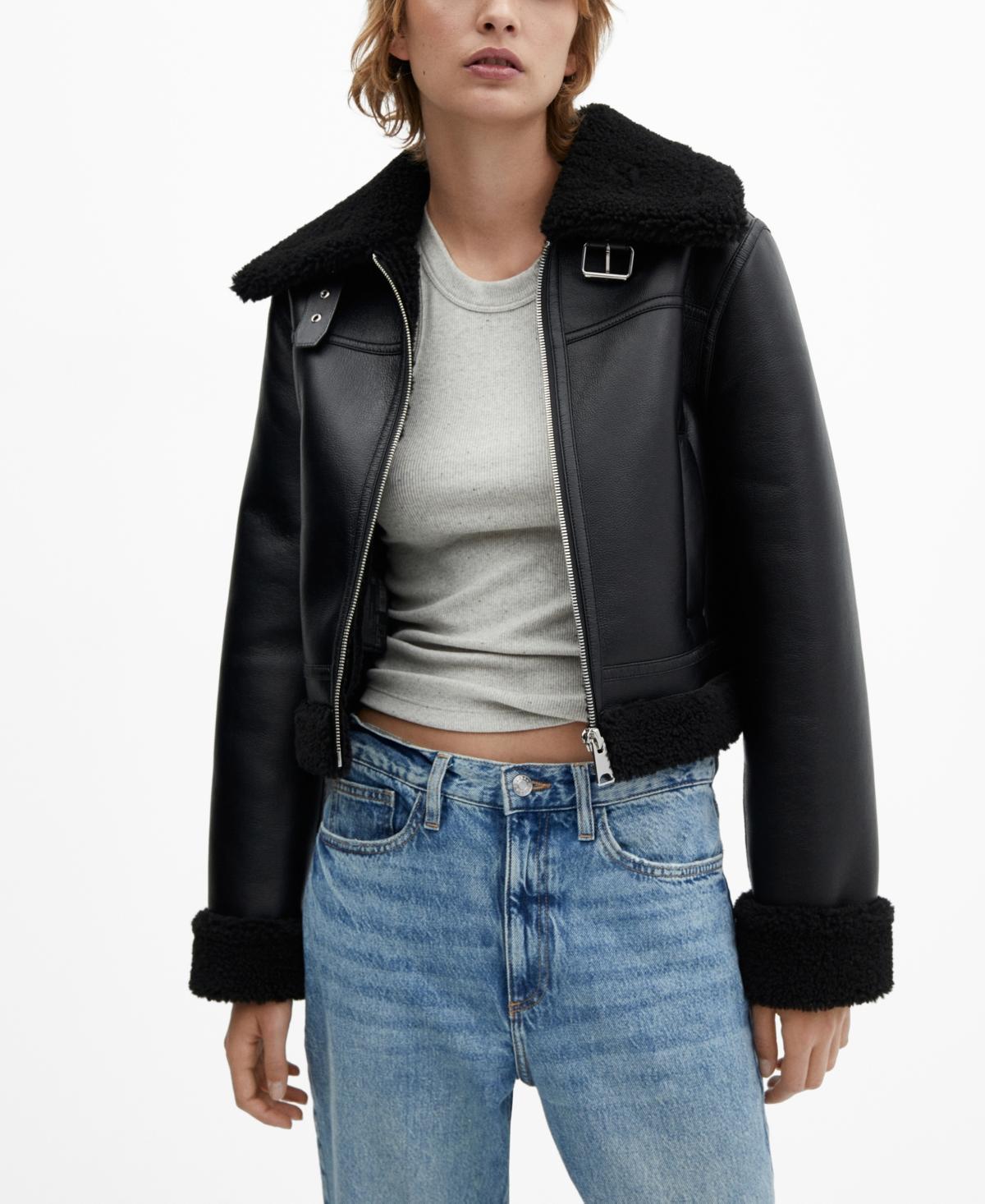 MANGO - Faux shearling-lined biker jacket blackWomen Product Image