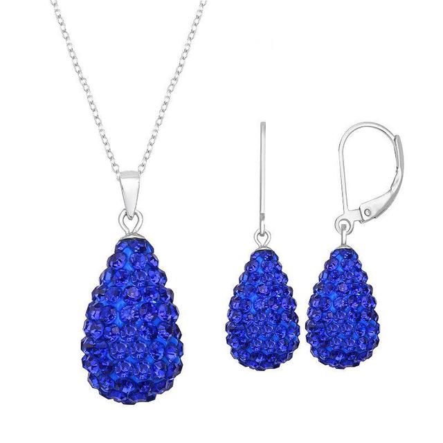 Silver Tone Briolette Drop Earring & Necklace Set, Womens Blue Product Image