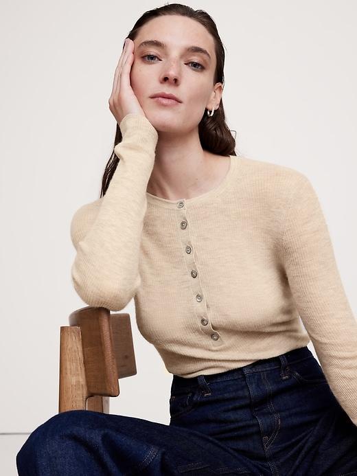 Caro Lightweight Cashmere Henley Sweater Product Image