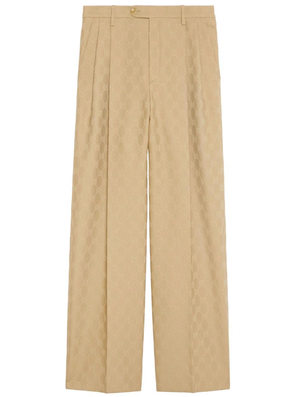 Gg Tailored Wool Trousers In Beige Product Image