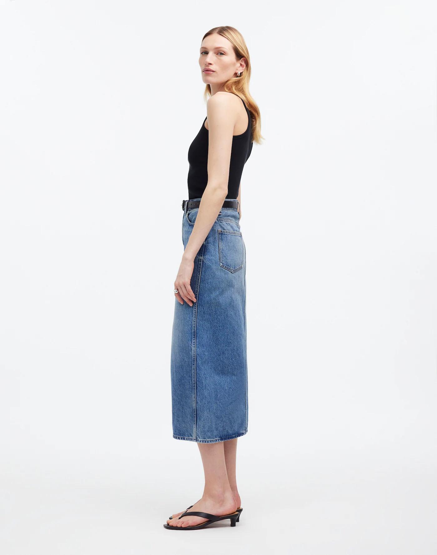 The Rilee Denim Midi Skirt Product Image