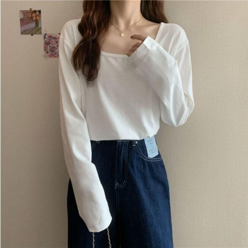 Long Sleeve Square Neck Plain Crop Tee product image