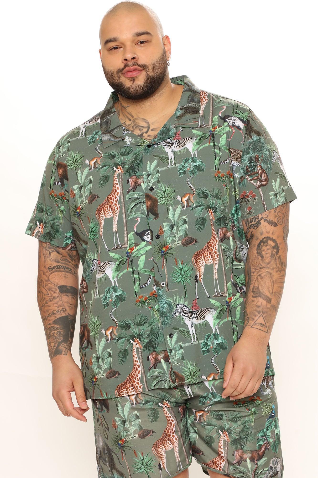 Animal Kingdom Short Sleeve Woven Top - Olive/combo Product Image