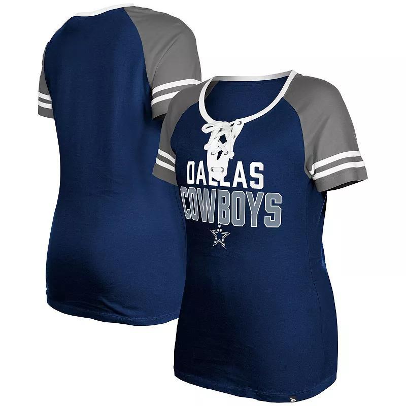 Womens New Era Navy Dallas Cowboys Raglan Lace-Up T-shirt Product Image