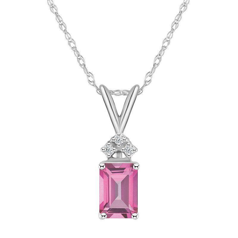 Celebration Gems 14k Gold Emerald Cut Pink Topaz & Diamond Accent Pendant Necklace, Womens Product Image