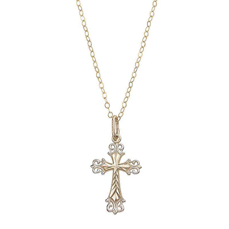 Two Tone 10k Gold Filigree Cross Pendant Necklace, Womens, 10k 2 Tone Product Image