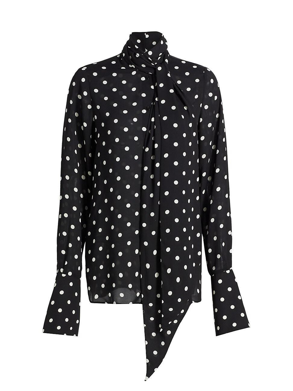 Womens Polka Dot Crpe Tie-Neck Blouse Product Image