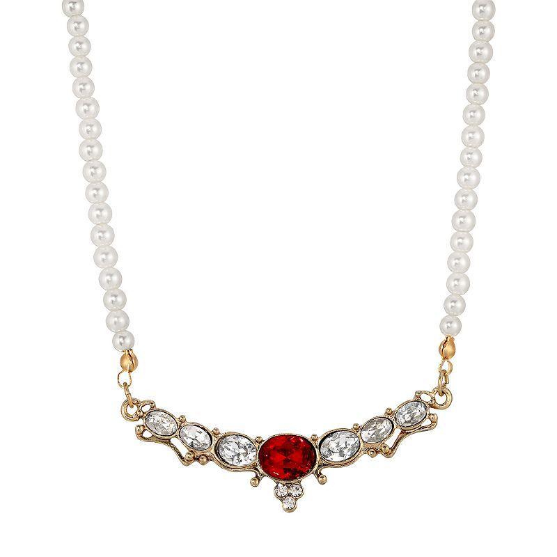 1928 Gold Tone Simulated Pearl & Crystal Collar Necklace, Womens, Red Product Image