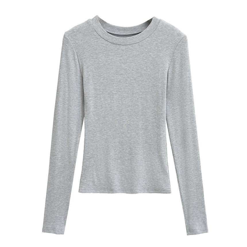 Long-Sleeve Crewneck Plain Tee Product Image