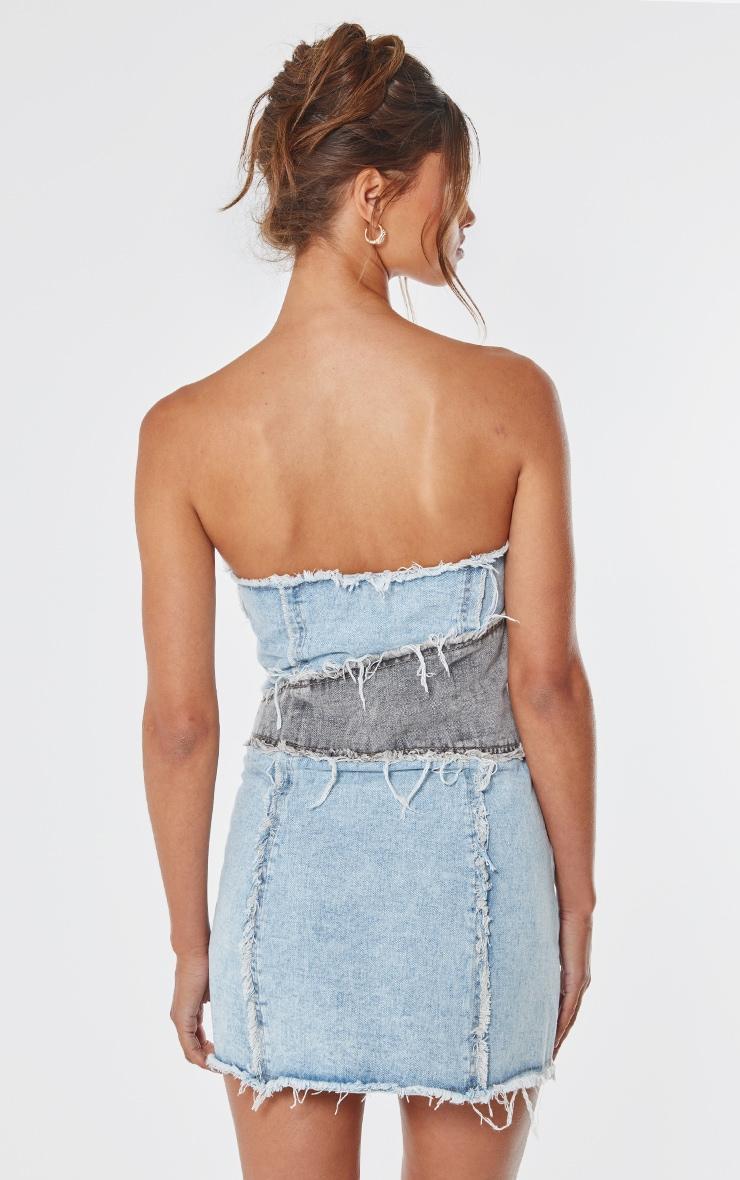 Blue Layered Denim Bandeau Mini Dress Product Image