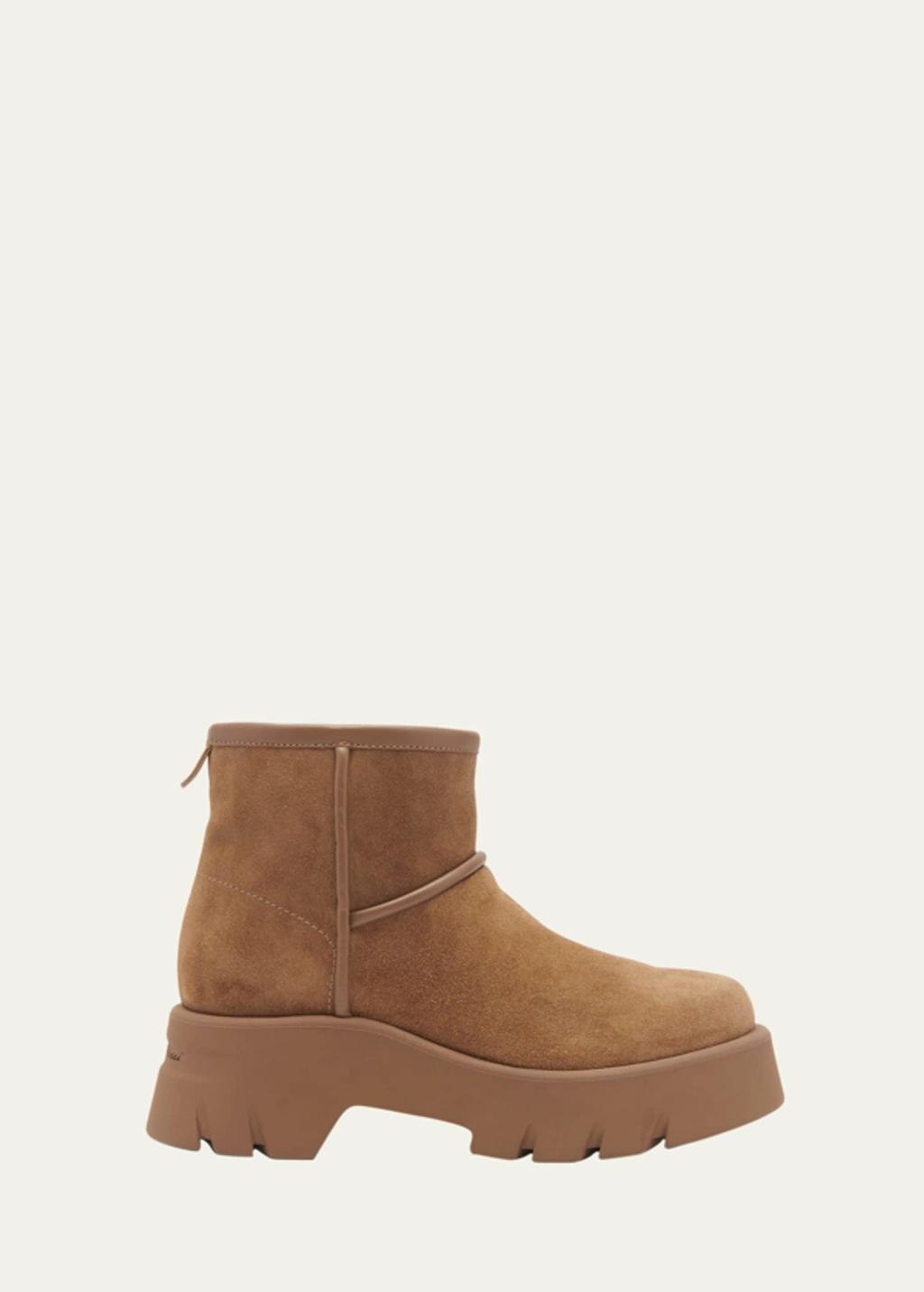 Lug-sole Suede Shearling-lined Booties In Pink Product Image