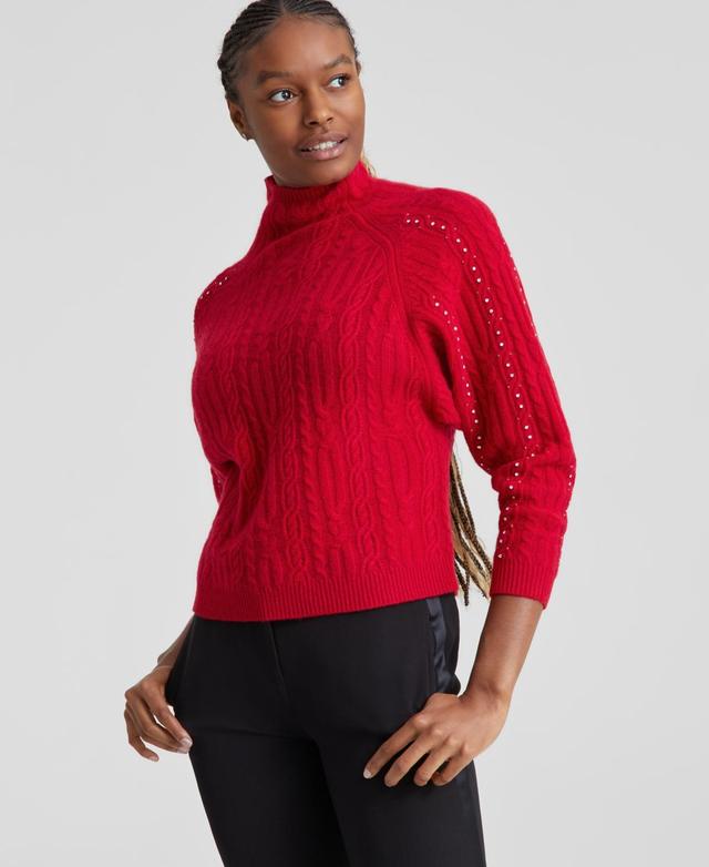 Charter Club Womens Cashmere Embellished Dolman-Sleeve Cable-Knit Sweater, Created for Macys Product Image