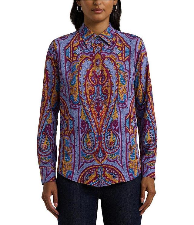 Lauren Ralph Lauren Kristy Paisley Print Point Collar Long Sleeve Crepe Shirt Product Image