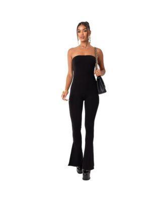 Womens Strapless Flared Jumpsuit With Slits Product Image