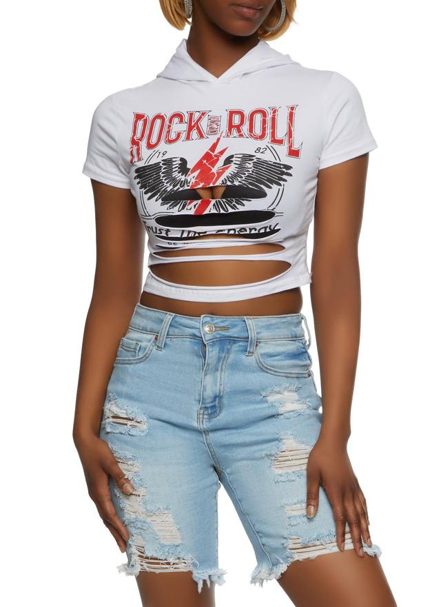 Womens Rock And Roll Laser Cut Cropped Graphic Tee Product Image