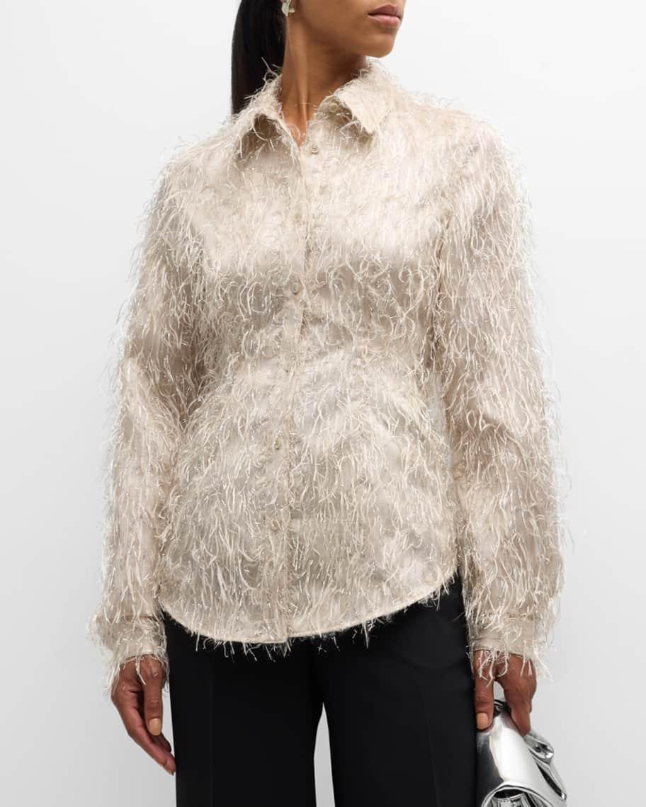 Button-Front Metallic Fringe Shirt Product Image