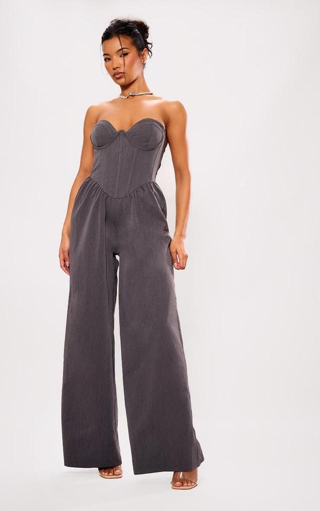 Charcoal Underwire Corset Detail Tailored Jumpsuit Product Image