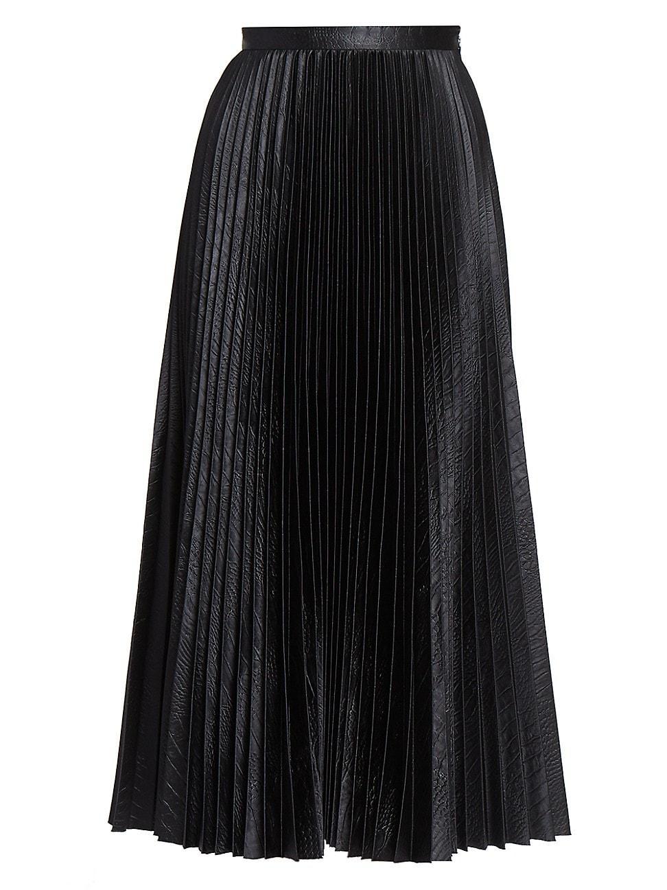 Womens Pleated Crocodile-Embossed Faux Leather Midi-Skirt product image