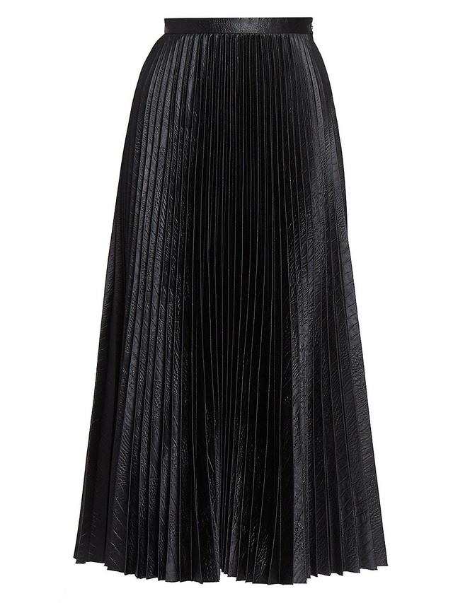 Womens Pleated Crocodile-Embossed Faux Leather Midi-Skirt Product Image