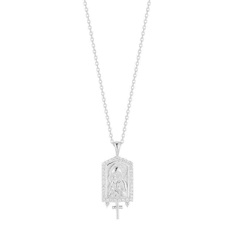 Sunkissed Sterling Cubic Zirconia Virgin Mary Madonna Pendant Necklace, Womens, Silver Tone Product Image