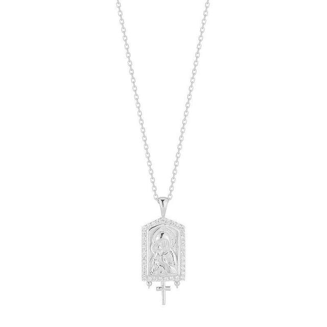 Sunkissed Sterling Cubic Zirconia Virgin Mary Madonna Pendant Necklace, Womens, Silver Tone Product Image