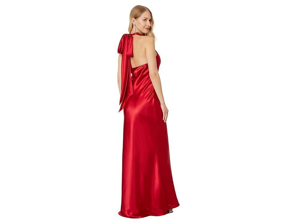 Betsy & Adam Long Charmous Halter Tie Neck Women's Dress Product Image