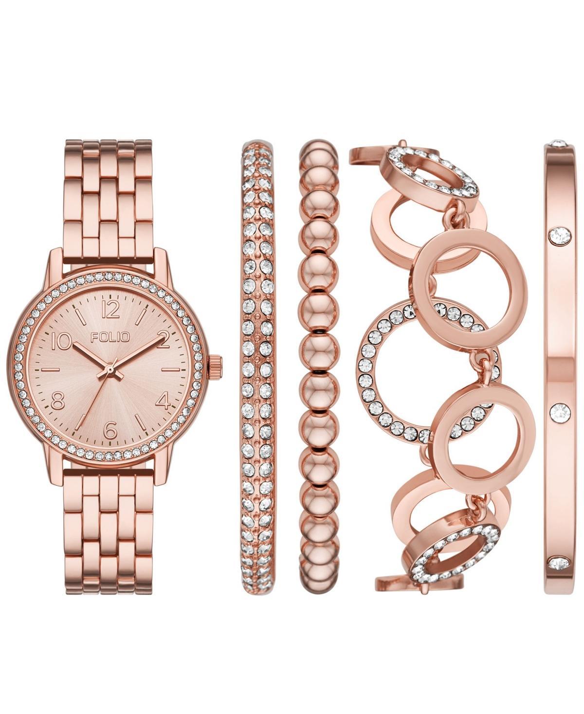 Folio Womens Three Hand Rose Gold-Tone Alloy Watch 35mm Gift Set Product Image