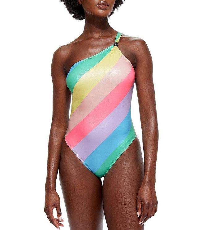 Kurt Geiger London Kensington Rainbow Stripe One Shoulder One Piece Swimsuit Product Image