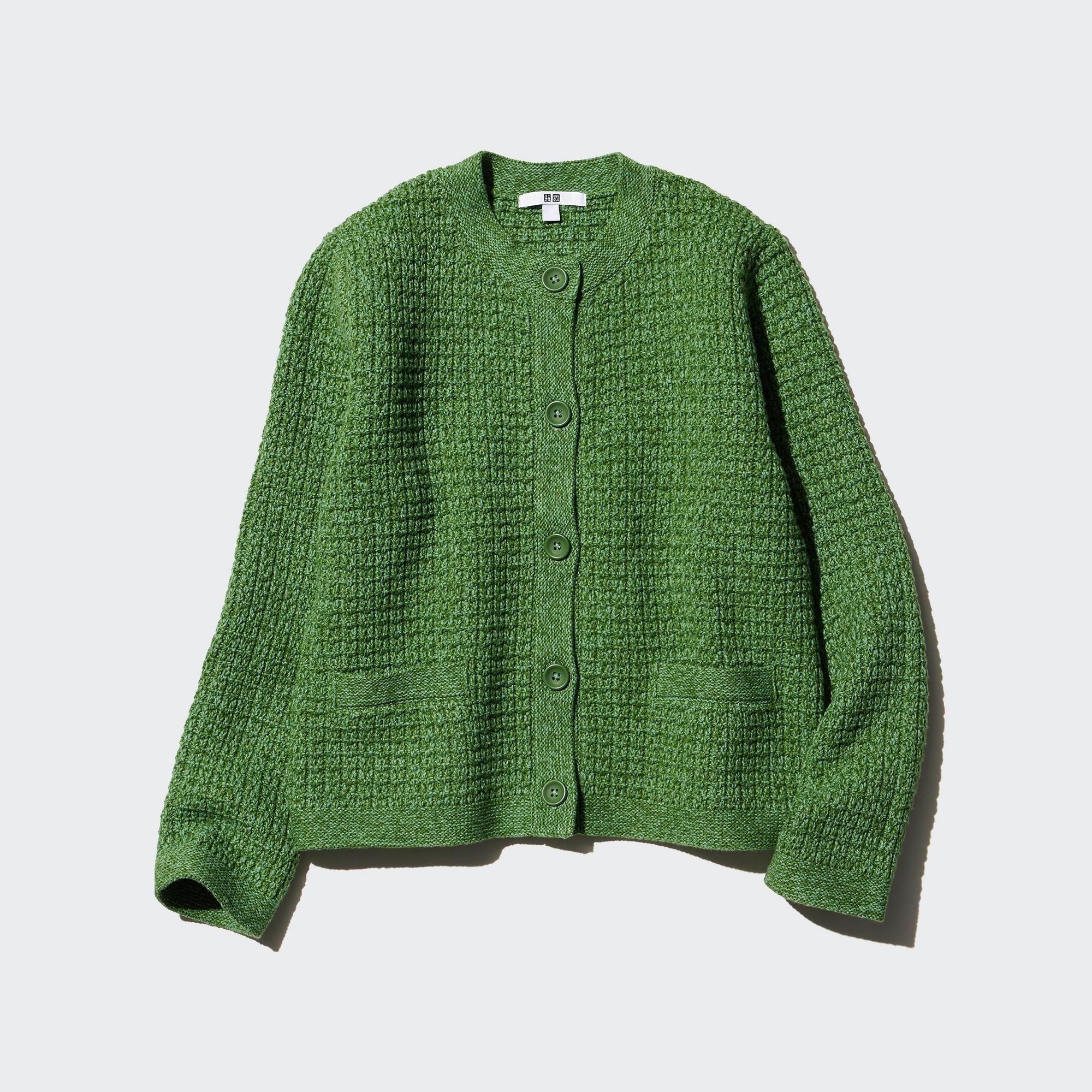 Womens Knitted Short Jacket Green 2XS UNIQLO US Product Image